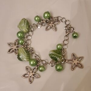 Green Floral Charm Bracelet